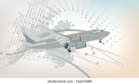 background with birds and plane