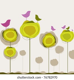 Background with birds and tree for you. Vector illustration