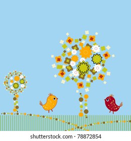 Background with birds and trees
