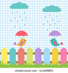 Background with birds under umbrellas