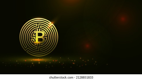 Antecedentes con tecnología de bitcoin y una moneda digital dorada sobre fondo negro