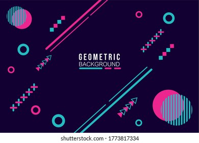el fondo es negro con líneas de geometría azul y rosa