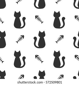 Background With Black Cat And Fish Bone