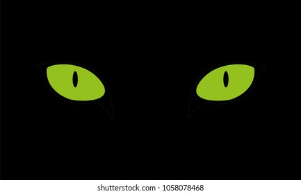 Background black cat with green eyes. Frightening a handsome glance. vector illustration