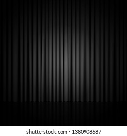 Background with black curtain. Design for presentation, concert, show. Vector illustration