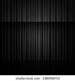 Background with black curtain. Design for presentation, concert, show. Vector illustration