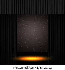 Background with black curtain. Design for presentation, concert, show. Vector illustration