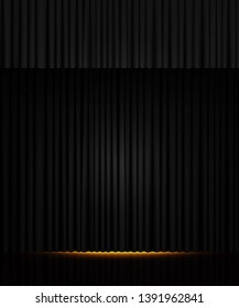 Background with black curtain. Design for presentation, concert, show. Vector illustration