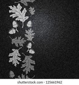 A background of black denim with an oak leaf and acorn motif. Space for your text. EPS10 vector format