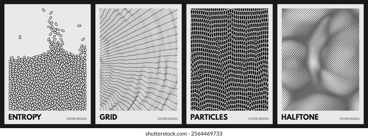 Background of black dots randomly moving on white backdrop. Wavy surface. Array with dynamic emitted particles. Chaotic ovals in empty space. Cells. Cobweb or spider web. Connection structure. Vector