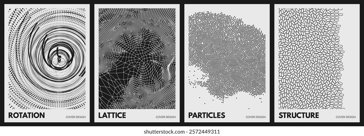 Background of black dots randomly moving on backdrop. Chaotic concentration and dispersion of small rounds. Irregular array or matrix of random ovals. Cobweb or spider web. Ripple effect. Vector.