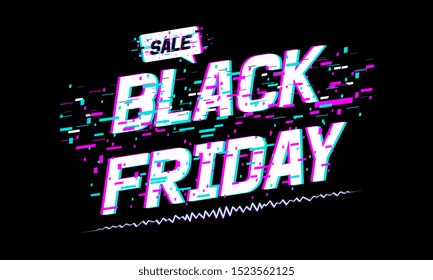 Background Black Friday sale. Black friday text with glitch effect. Vector illustration.