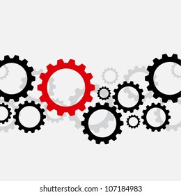 Background with black gears and one red