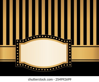 Background with black and gold / brown stripes lights and empty frame
