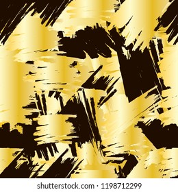 Background with black and gold brush strokes. Vector illustration.