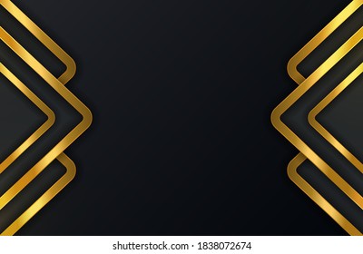 Fondo con formas triangulares de oro negro. Resumen de la decoración de papel en capas texturada con un patrón de elementos dorados. ilustración vectorial 3d realista