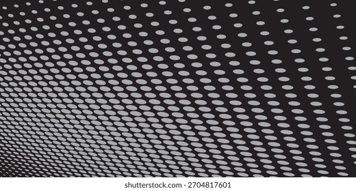 Hintergrund schwarz mit grauer monochromer, gepunkteter Textur. Polka Punktmuster Vorlage Vektor Punkte Muster.