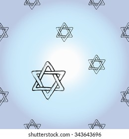 Background with black hand drawing hanukkah celebration symbols: david star. Set of isolated chanukah ceremony decorative art elements on light blue backdrop