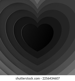 Background of black hearts. Hearts made in paper cutout style. St. Valentine's day concept. Vector 10 EPS