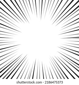 Hintergrund von schwarzen Hochgeschwindigkeitsstrecken. Radialer grafischer Effekt für Comics. Vektorgrafik von Streifen in Manga.