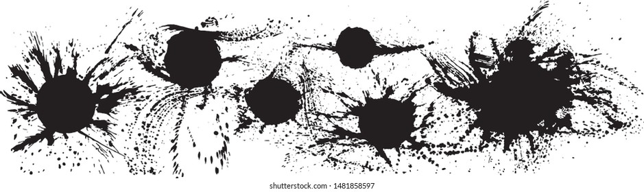 background with black ink blots. hand drawn illustrations.