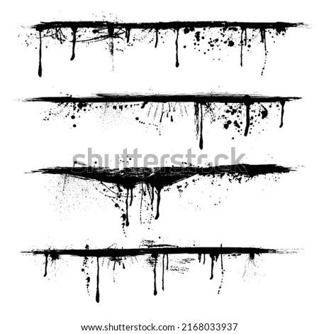 Background with black ink blots wound lines. Blood splash wallpaper. Flat spray of grunge liquid