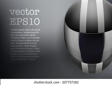 Background of black motorcycle helmet with white strip. Sport vector Illustration, eps10.