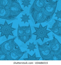 Background with black owl and flowers silhouettes