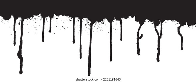 Background with black realistic paint or ink, blots, smudges and drops.