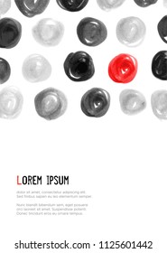 Background with black and red circles in minimalistic style. Design template with place for your text