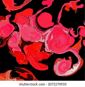 background with black and red elements, abstract red spots, overflow of paint