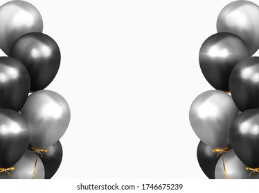 Background with black and silver balloons. Holiday banner, web poster, flyer, cover card, Festive celebrate backdrop ballons. Vector illustration