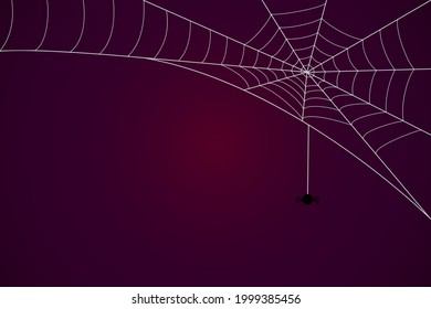 Background with black spider web on a dark purple backdrop. Vector design for Halloween party materials, cards, posters, banners, etc.