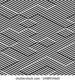 Background with black streaks. Vector seamless texture. Geometric abstract background. Pattern with 50% black and white streaks in foreground and 50% black and white streaks in background.