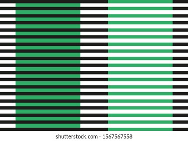 Background of black stripes and green rectangles.