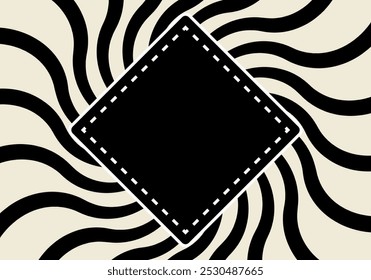 Plano de fundo de barras pretas girando no fundo branco com losango preto e traço preto no centro