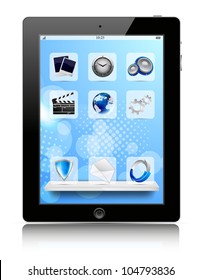Background with black tablet pc with icon