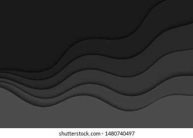 Background with black waves. Abstract wavy black paper background.