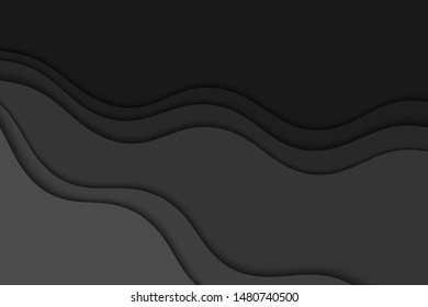 Background with black waves. Abstract wavy black paper background.