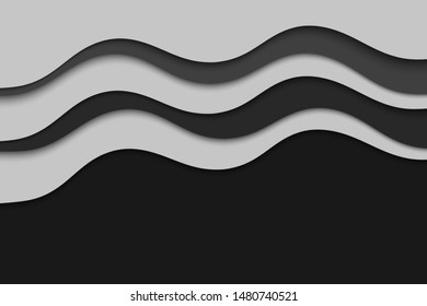 Background with black waves. Abstract wavy black paper background.
