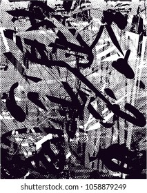 Background black and white abstract texture vector with  dark spots, pale nets, lines