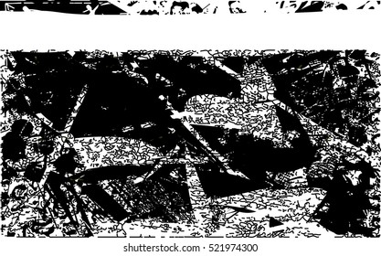 Background black and white abstract texture vector with thick light horizontal line, nets and dark spots