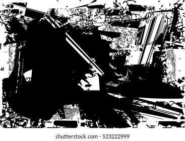 Background black and white abstract texture vector with lines,nets and dark spots
