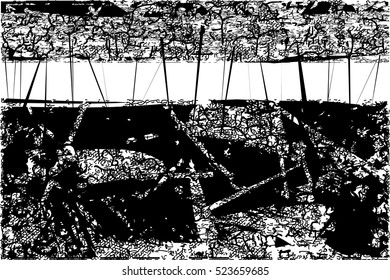 Background black and white abstract texture vector with lines,nets and dark spots