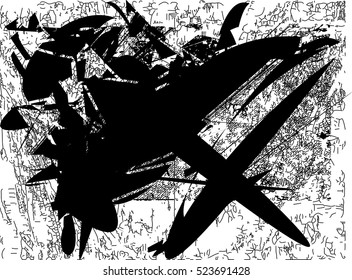 Background black and white abstract texture vector with  dark spots, nets and lines