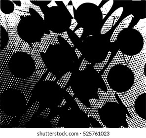Background black and white abstract texture vector with round dark spots, nets and lines
