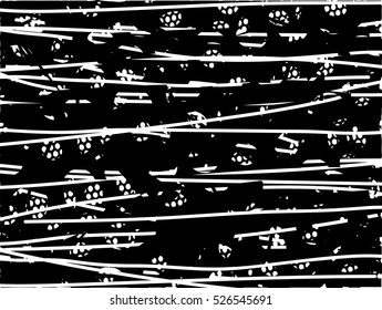 Background black and white abstract texture vector with round dark spots, balls nets and lines
