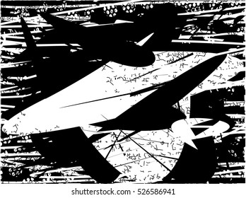 Background black and white abstract texture vector with round dark spots, balls nets and lines
