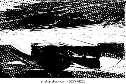 Background black and white abstract texture vector with round dark spots, nets and lines, drawing 