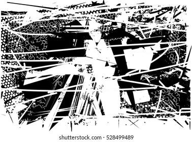 Background black and white abstract texture vector with round dark spots, nets and lines, drawing 